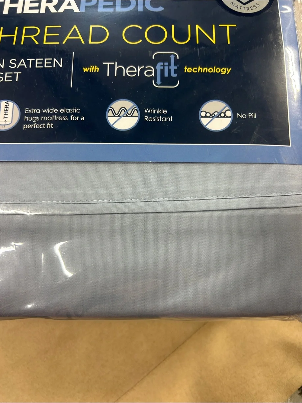 Therapedic 450 Thread Count Cotton Sateen Sheet Set - Light Blue (Split King)
